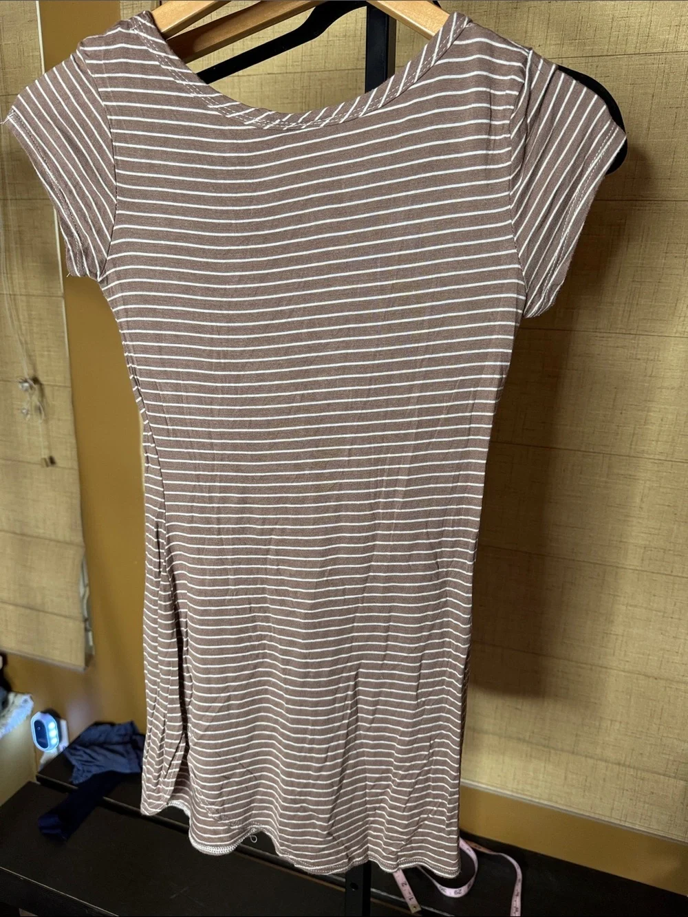 Pinc Taupe & White Striped Tunic Dress Cover Up Soft Flowy Size Small - Picture 6 of 6